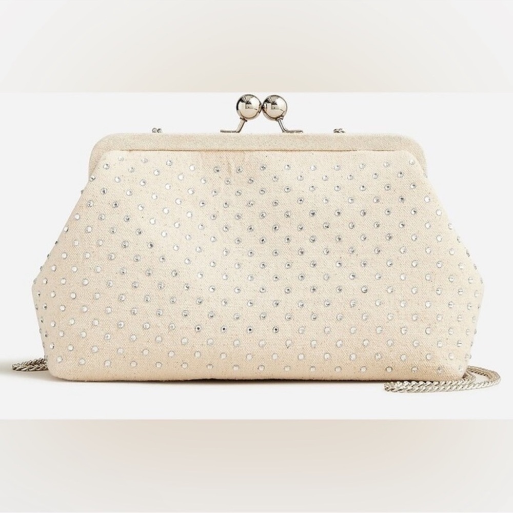 J. Crew Cream Crystal-Embellished Clutch with Chain